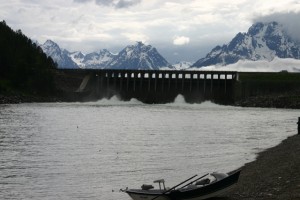 Jackson Dam with Tetons in Background