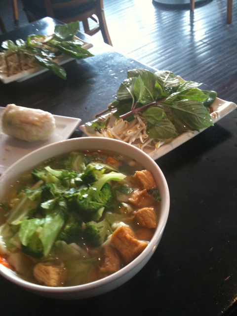 Basil Bean Sprouts and Lime for Vegetarian broth with tofu and fresh vegetables