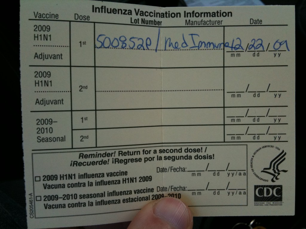 H1N1 Immunization Card